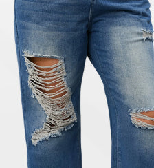 Plus Size Baggy Blue Straight Leg Ripped Jeans