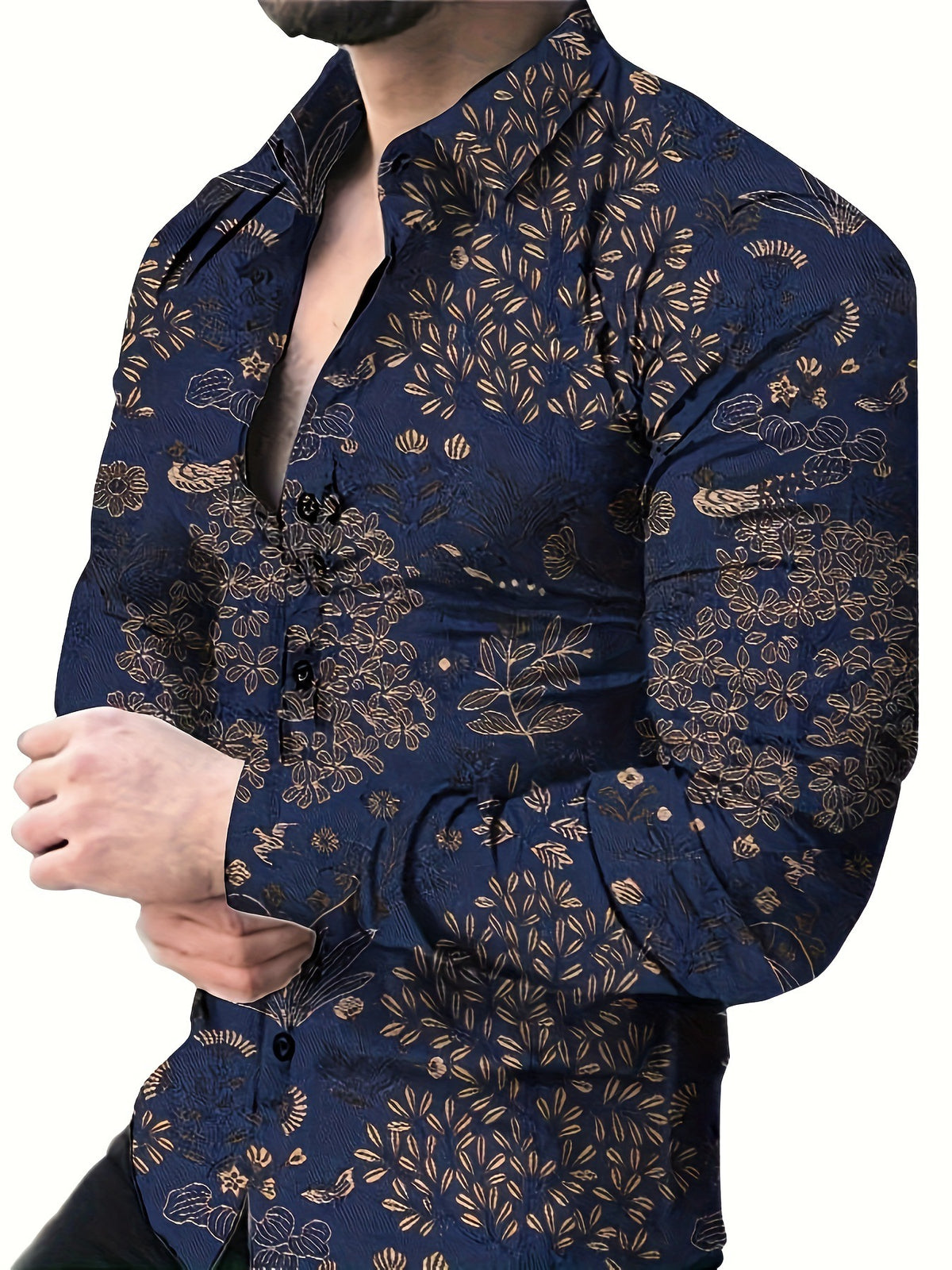 Mens All-over Print Long-sleeve Floral Shirt