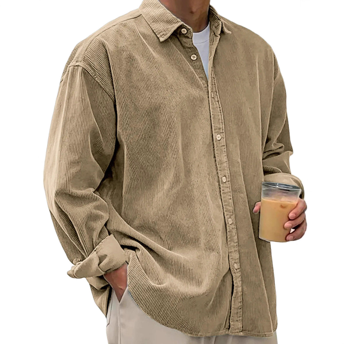 Cross-Border Corduroy Shirt For Men, Long-Sleeved Trendy Brand Casual Loose Men's Autumn And Winter Thick Shirt For Men