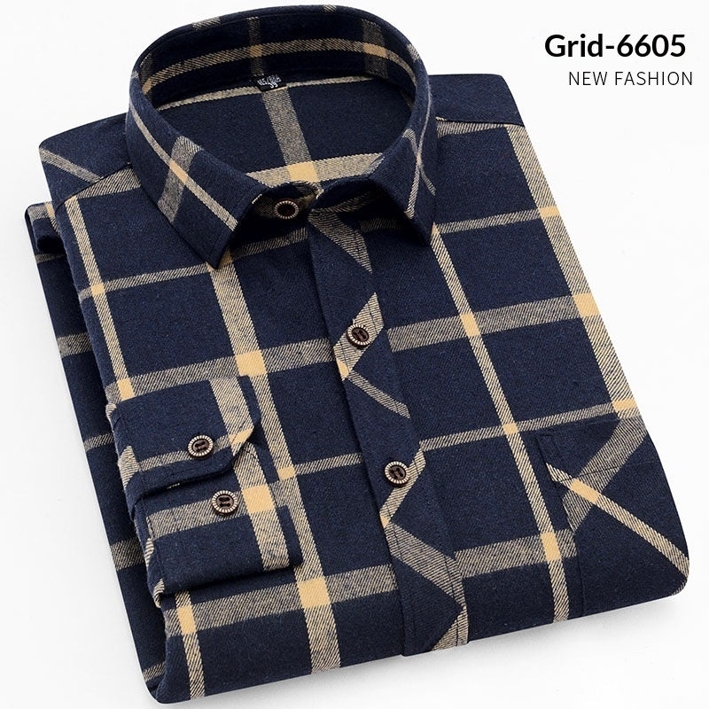 Mens Long-sleeve Plaid Casual Wear For Young And Middle-aged Adults Autumnwinter