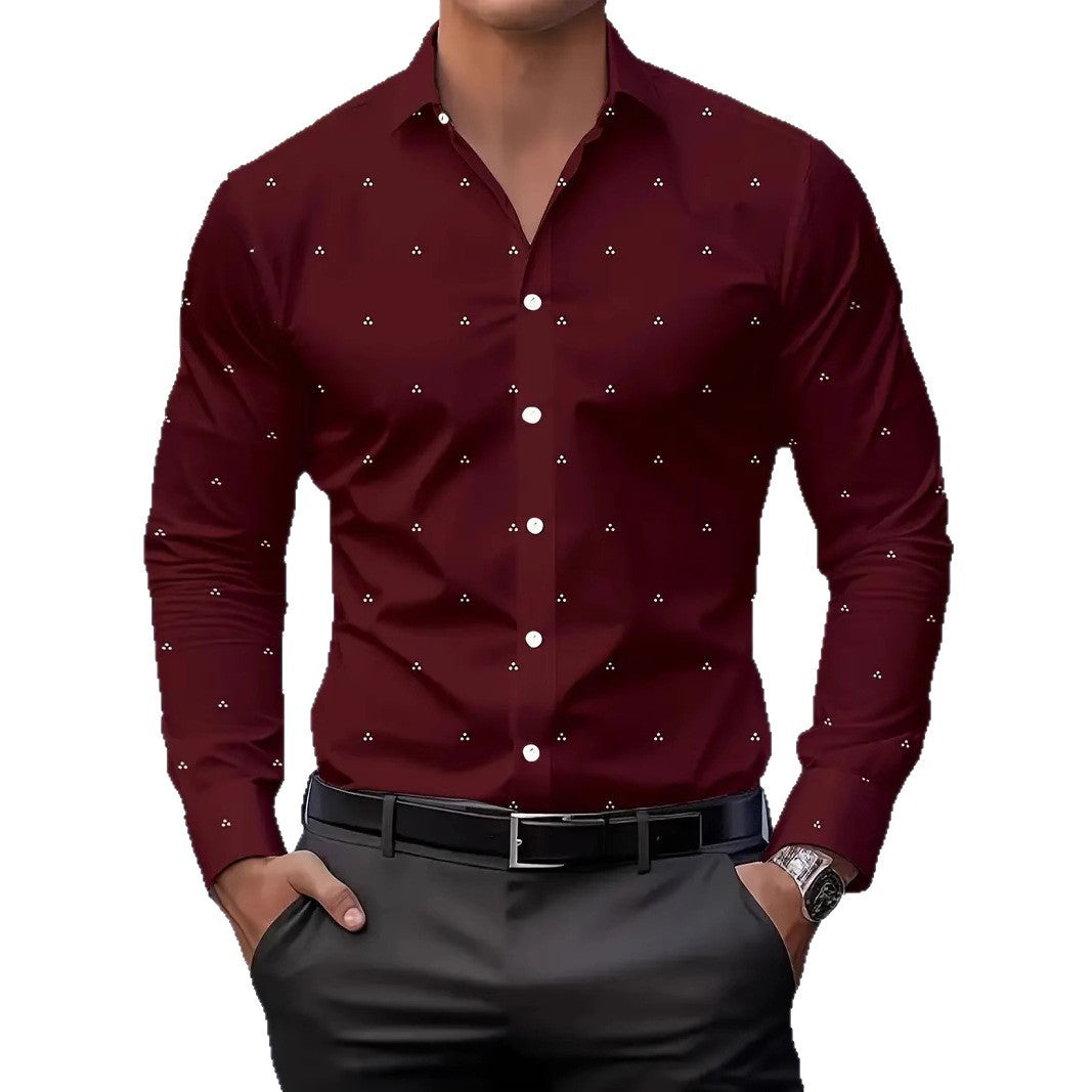 Mens Printed Polka-Dot Long-Sleeve Shirt