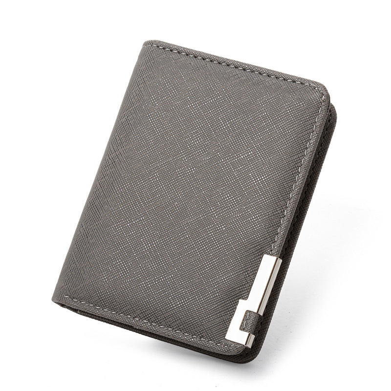 Mens Ultra-thin Short Wallet With Metal Trim