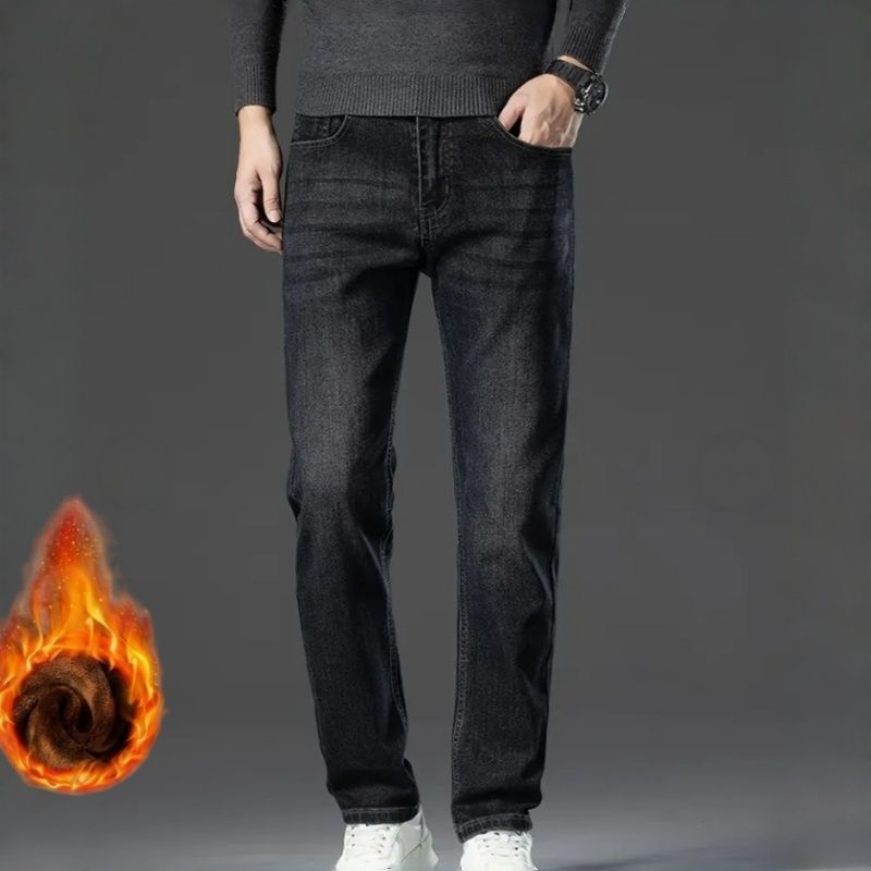 Men's Fleece Lined Jeans Black Grey Straight Leg Warm Denim Pants US Local Stock Winter Casual