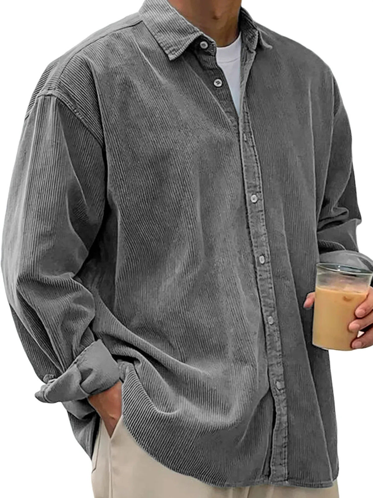Cross-Border Corduroy Shirt For Men, Long-Sleeved Trendy Brand Casual Loose Men's Autumn And Winter Thick Shirt For Men