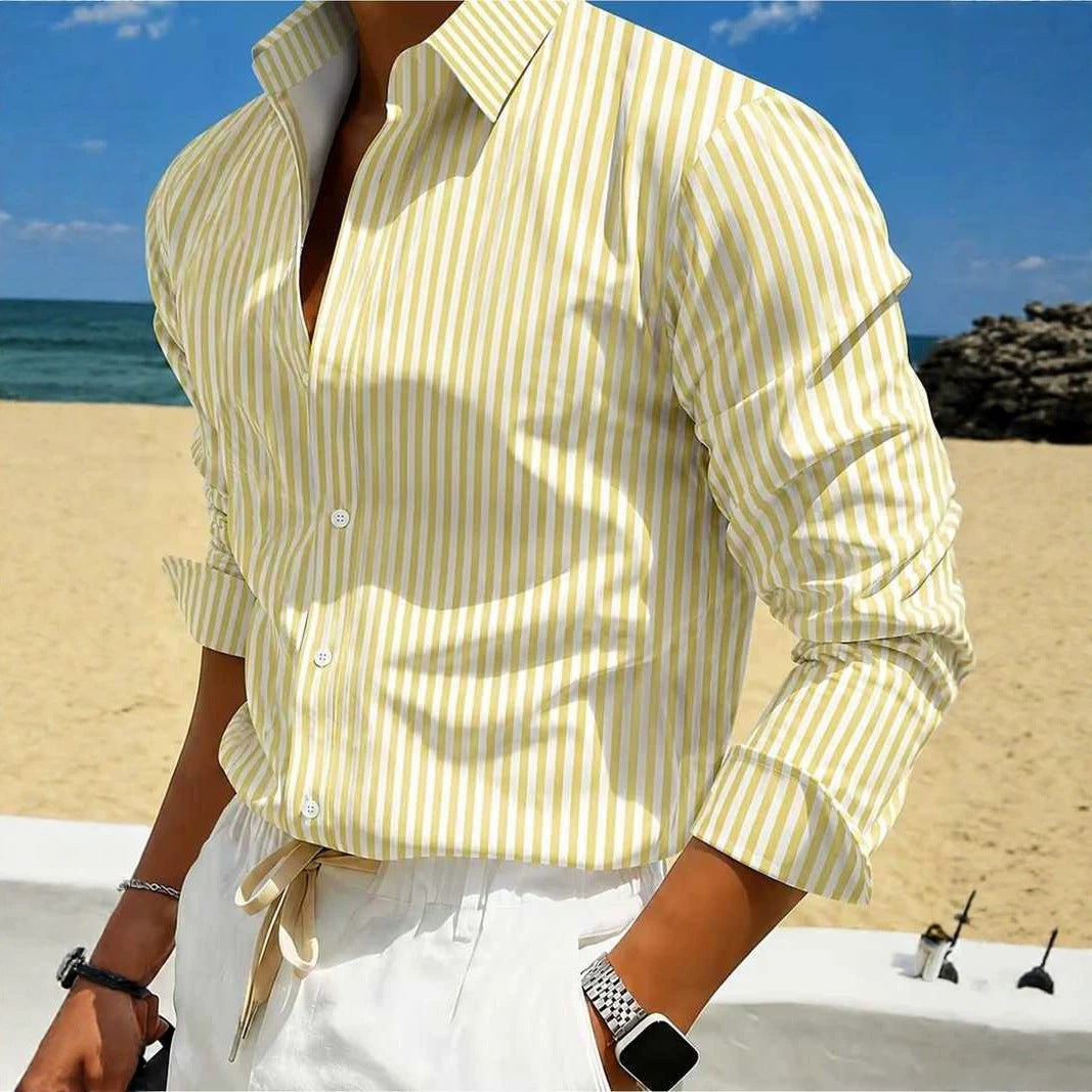 Men's Striped Long-sleeve Shirt For Summer