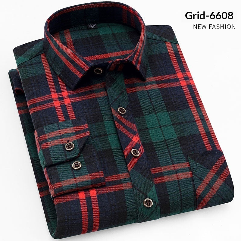 Mens Long-sleeve Plaid Casual Wear For Young And Middle-aged Adults Autumnwinter