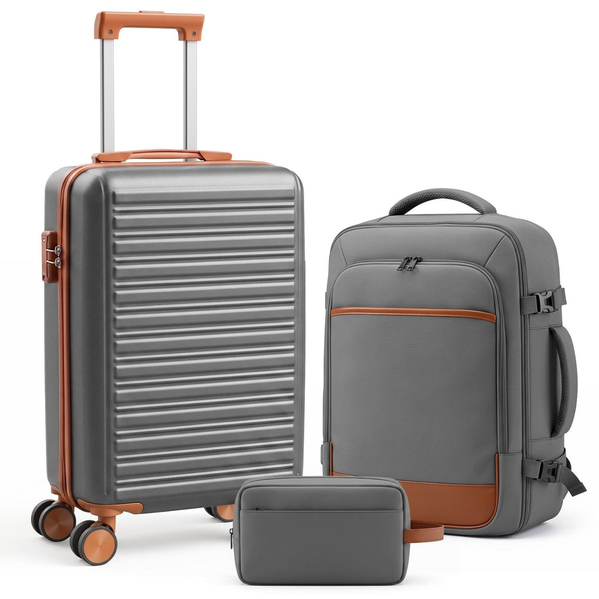 3-Piece Travel Luggage Set With Backpack, TSA Lock Hard Shell Carry On Suitcase And Travel Bag