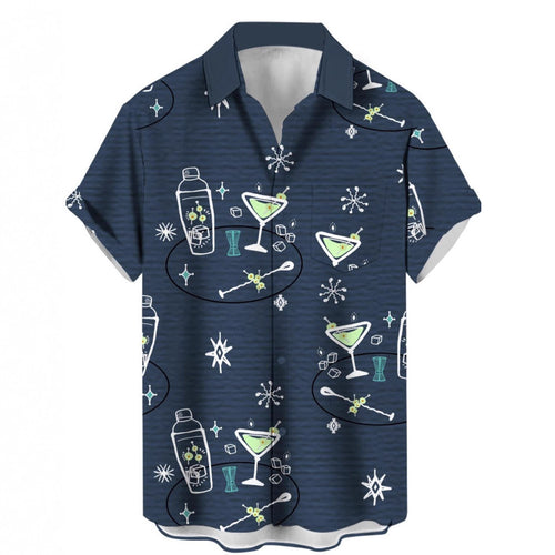 Short-sleeved Lapel-printed Loose-fitting Casual Shirt