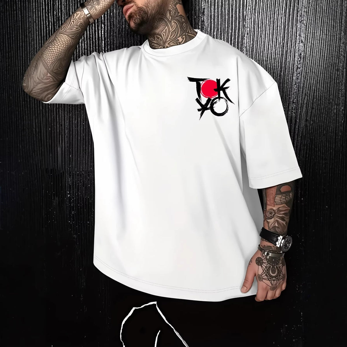 Loose Cotton Ink Print T Shirt