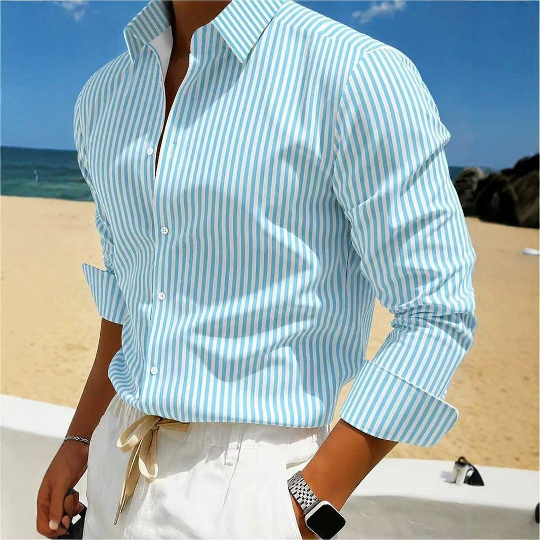 Men's Striped Long-sleeve Shirt For Summer