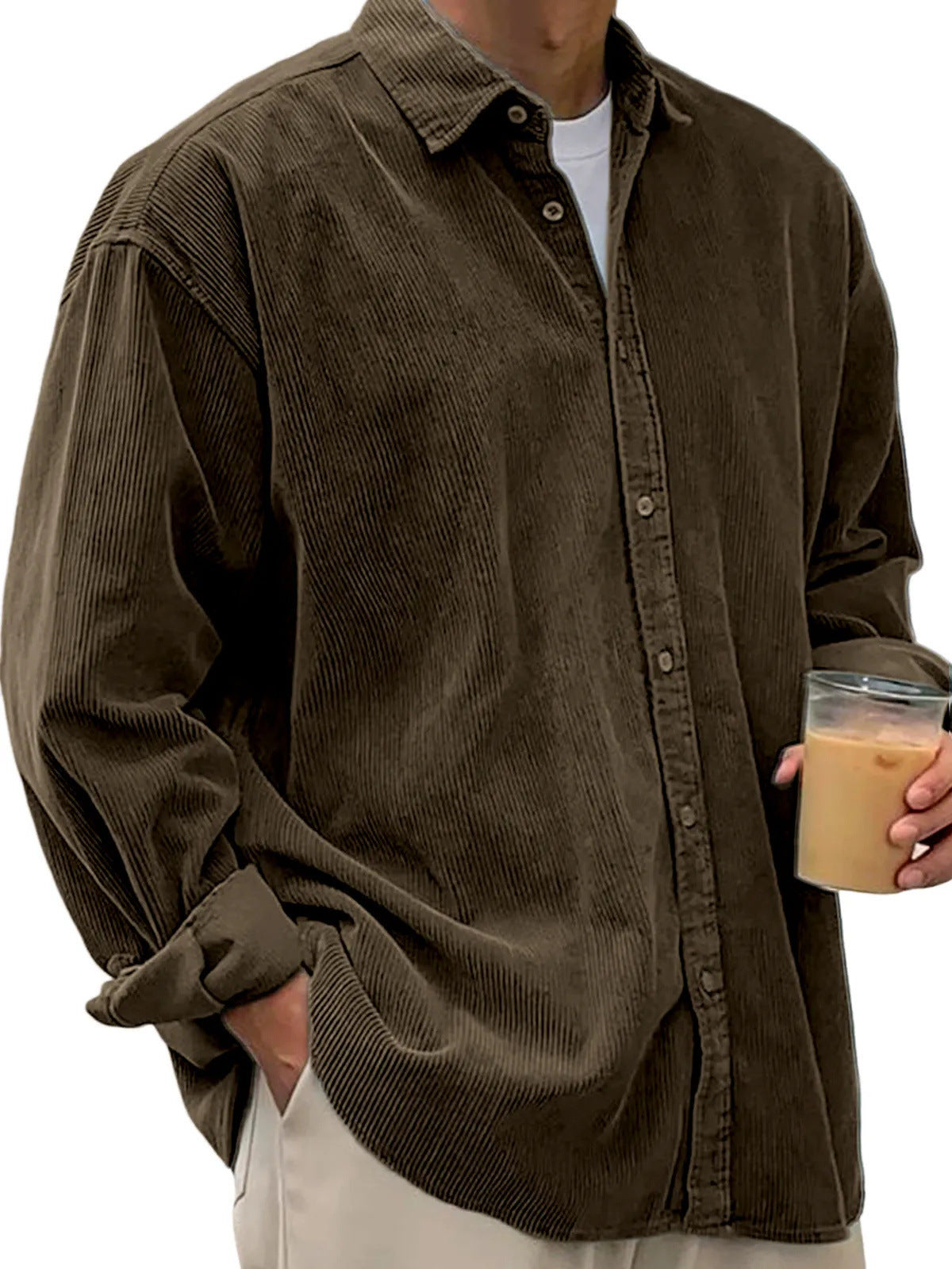 Cross-Border Corduroy Shirt For Men, Long-Sleeved Trendy Brand Casual Loose Men's Autumn And Winter Thick Shirt For Men