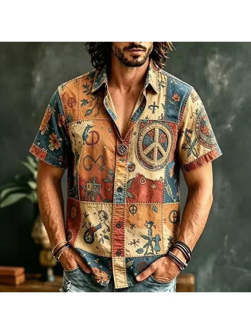 Retro Men's Color-block Short-sleeve Shirt