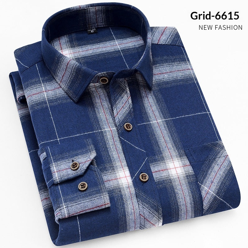 Mens Long-sleeve Plaid Casual Wear For Young And Middle-aged Adults Autumnwinter