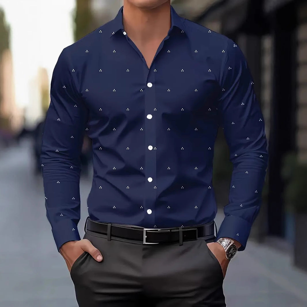 Mens Printed Polka-Dot Long-Sleeve Shirt