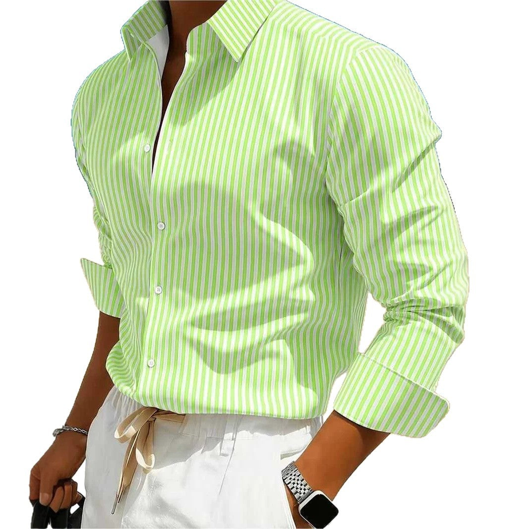 Men's Striped Long-sleeve Shirt For Summer