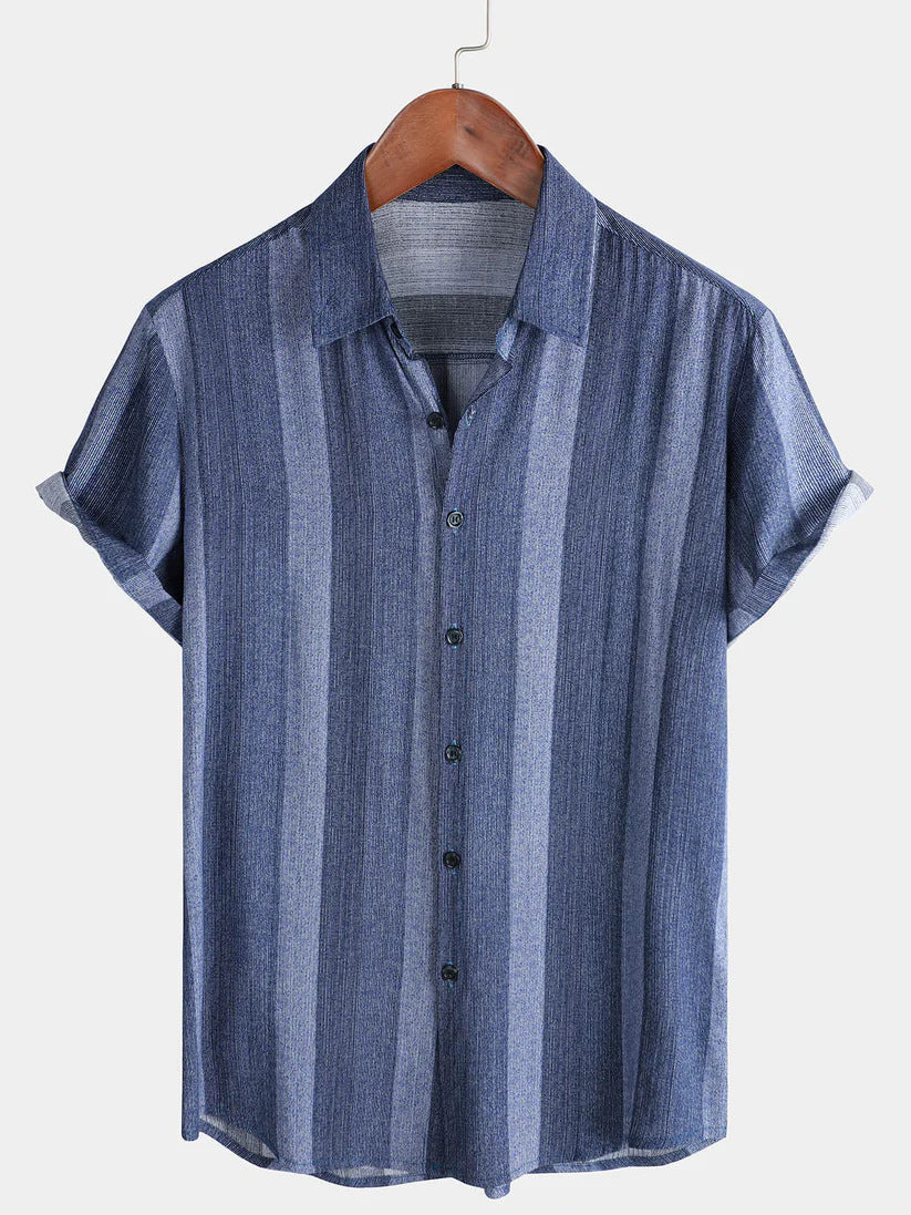 Short-sleeved Lapel-printed Loose-fitting Casual Shirt