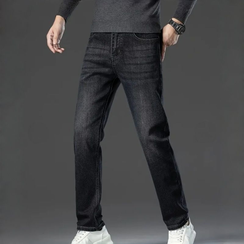 Men's Fleece Lined Jeans Black Grey Straight Leg Warm Denim Pants US Local Stock Winter Casual