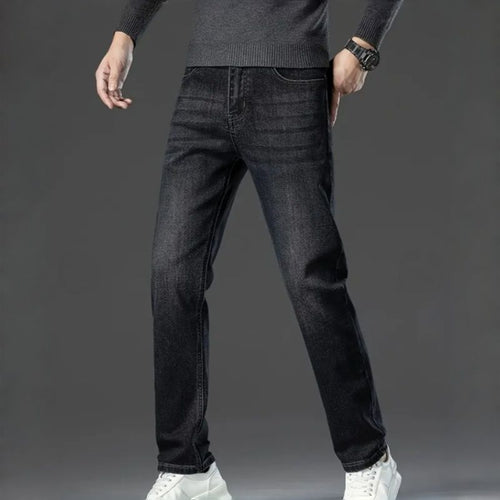 Men's Fleece Lined Jeans Black Grey Straight Leg Warm Denim Pants US Local Stock Winter Casual