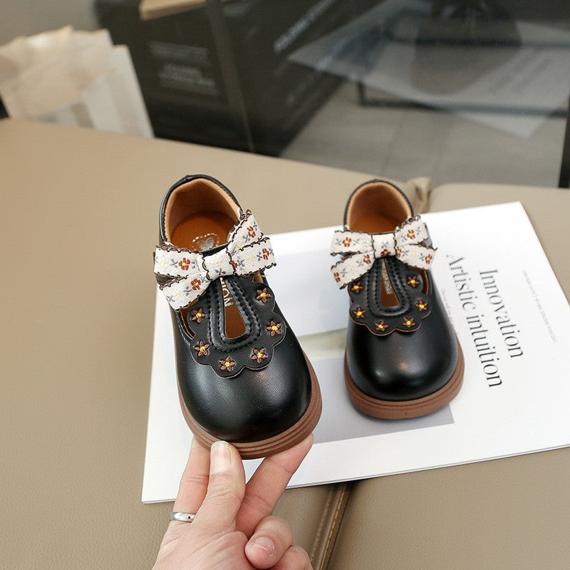 Girls Chinese Style Princess Shoes, 2026 Spring & Autumn, Toddler Pu Leather Shoes, Waterproof Breathable, Soft Sole, Fashion Kids Footwear For Little Girls