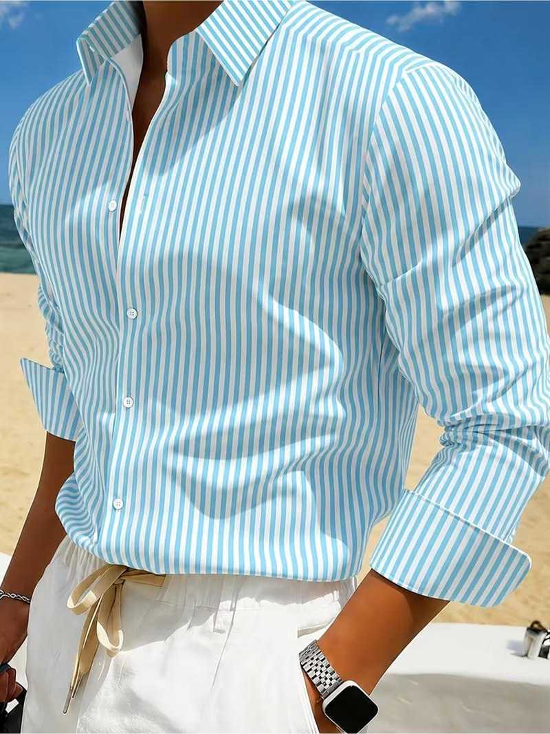 Men's Striped Long-sleeve Shirt For Summer