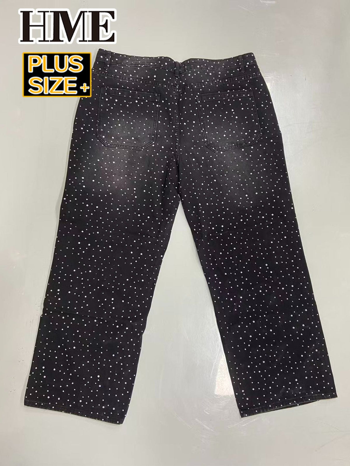Rhinestone Black Jeans Men Loose Fit Denim Pants Fashion Streetwear Plus Size Big Tall Jeans Ready Stock