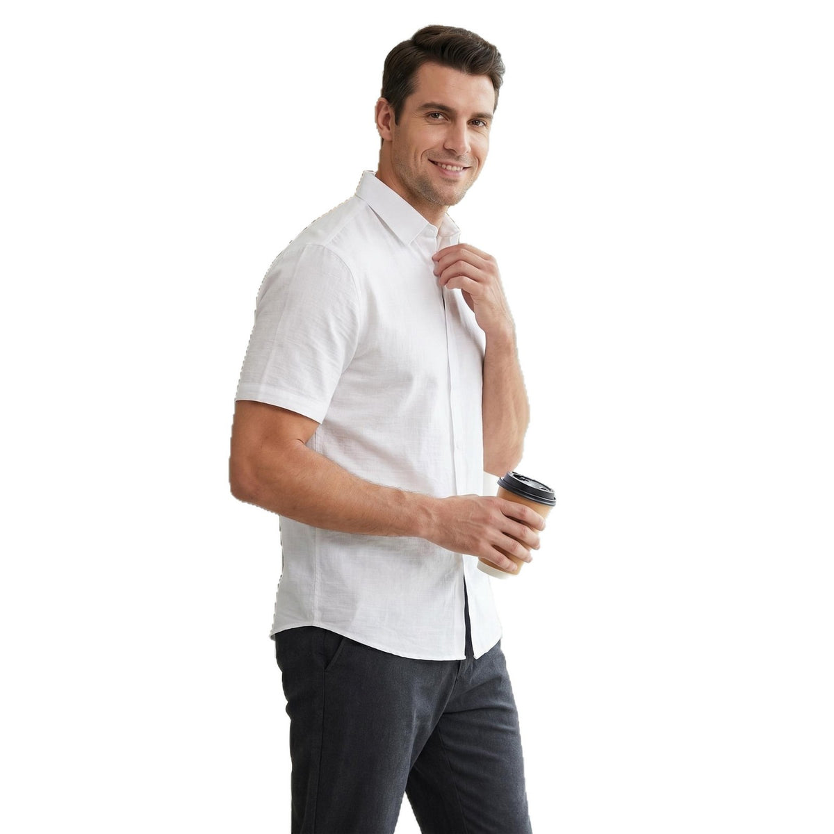 Jiana Cross-Border Specializes In Supplying Imitation Linen Men's Short-Sleeved Shirts With Lapels, Casual Retro Shirts, Fashionable High-End Shirts For Men