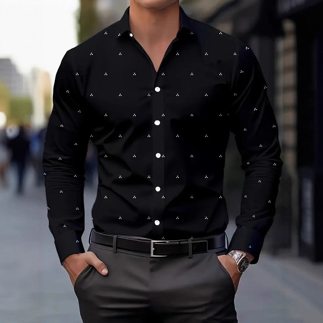 Mens Printed Polka-Dot Long-Sleeve Shirt