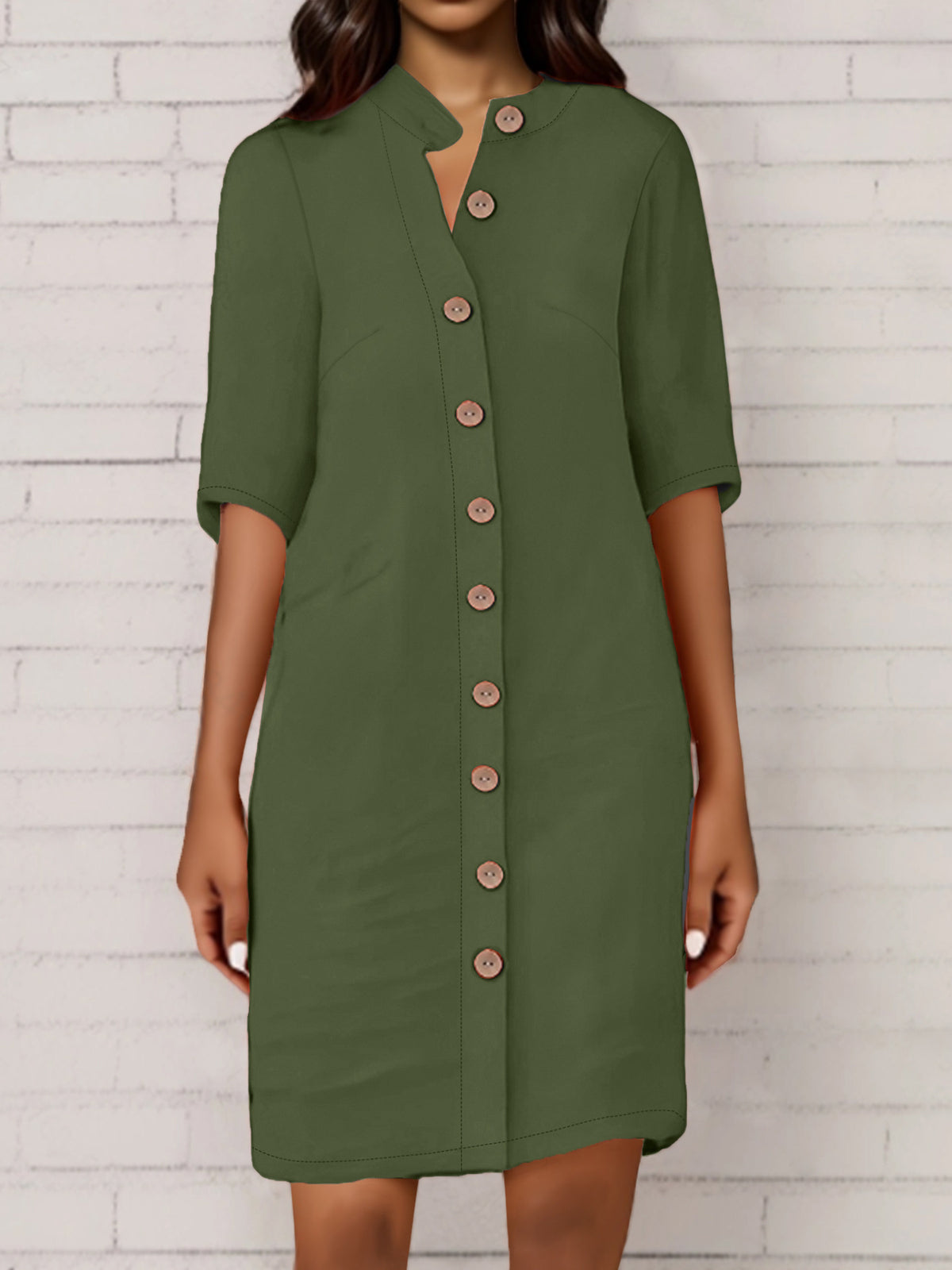 Half-sleeved Shirt Dress Summer V-neck Single-breasted Button Dresses Women's Clothing