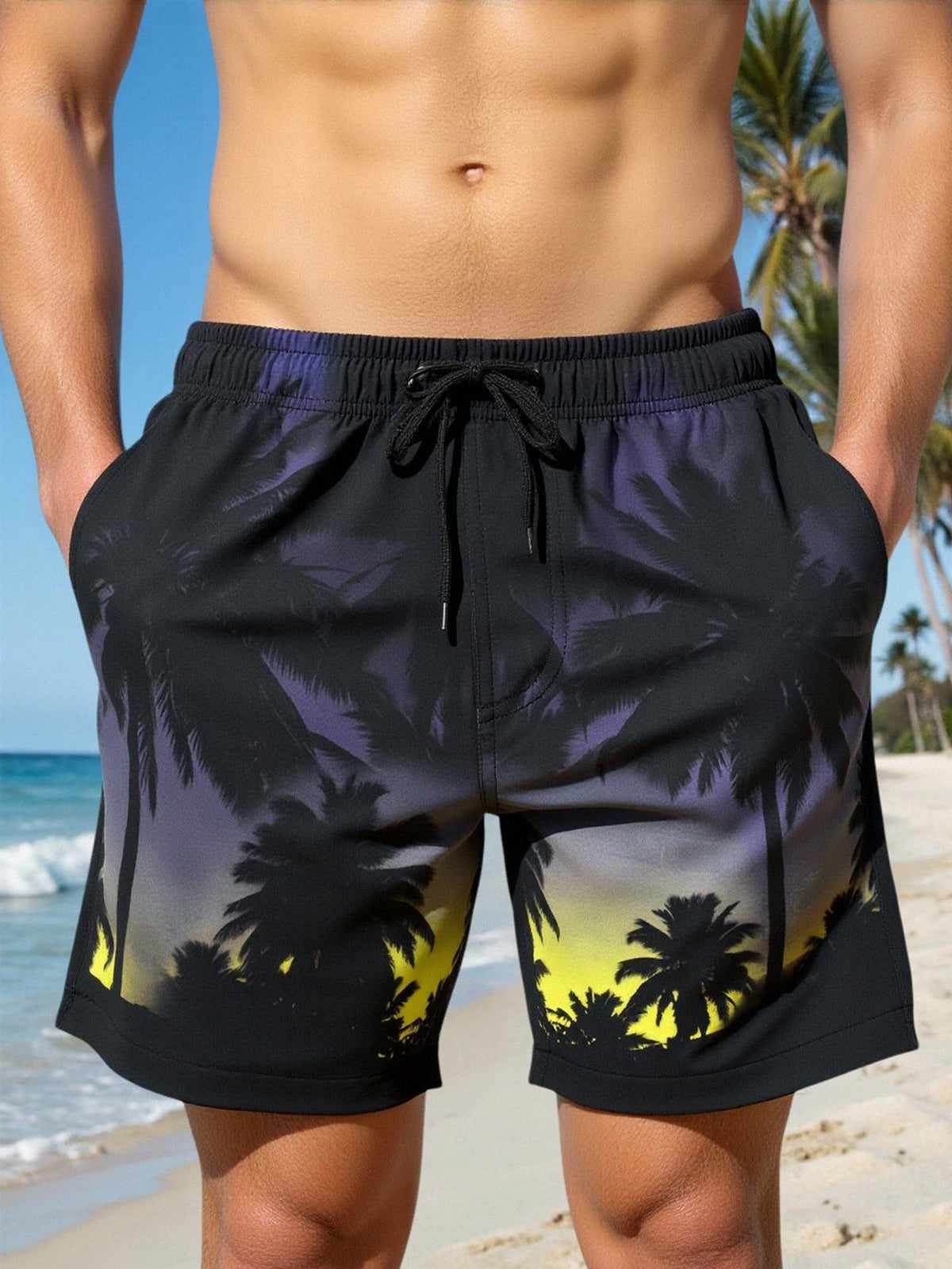 Mens Summer Quick-Dry Double-Layer Beach Swim Trunks