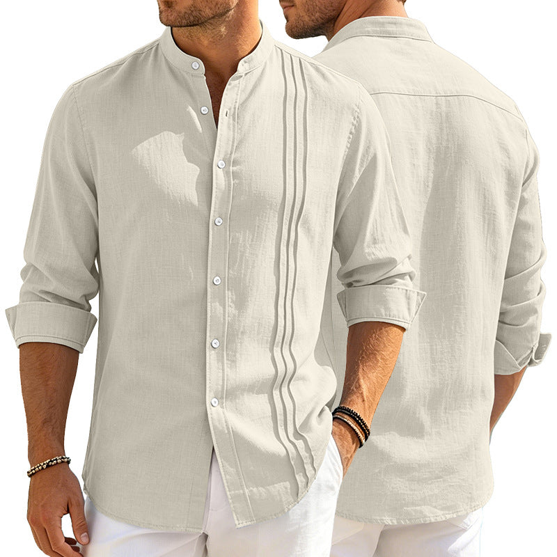 Casual Mens Stand-collar Solid-color Loose-fitting Long-sleeve Cardigan