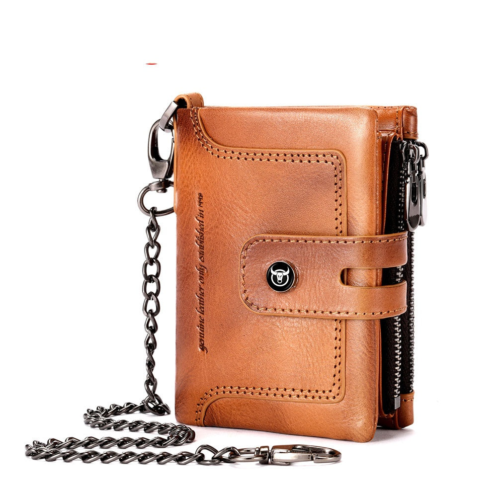 Zipper-top Buckle Genuine Leather Mens Wallet