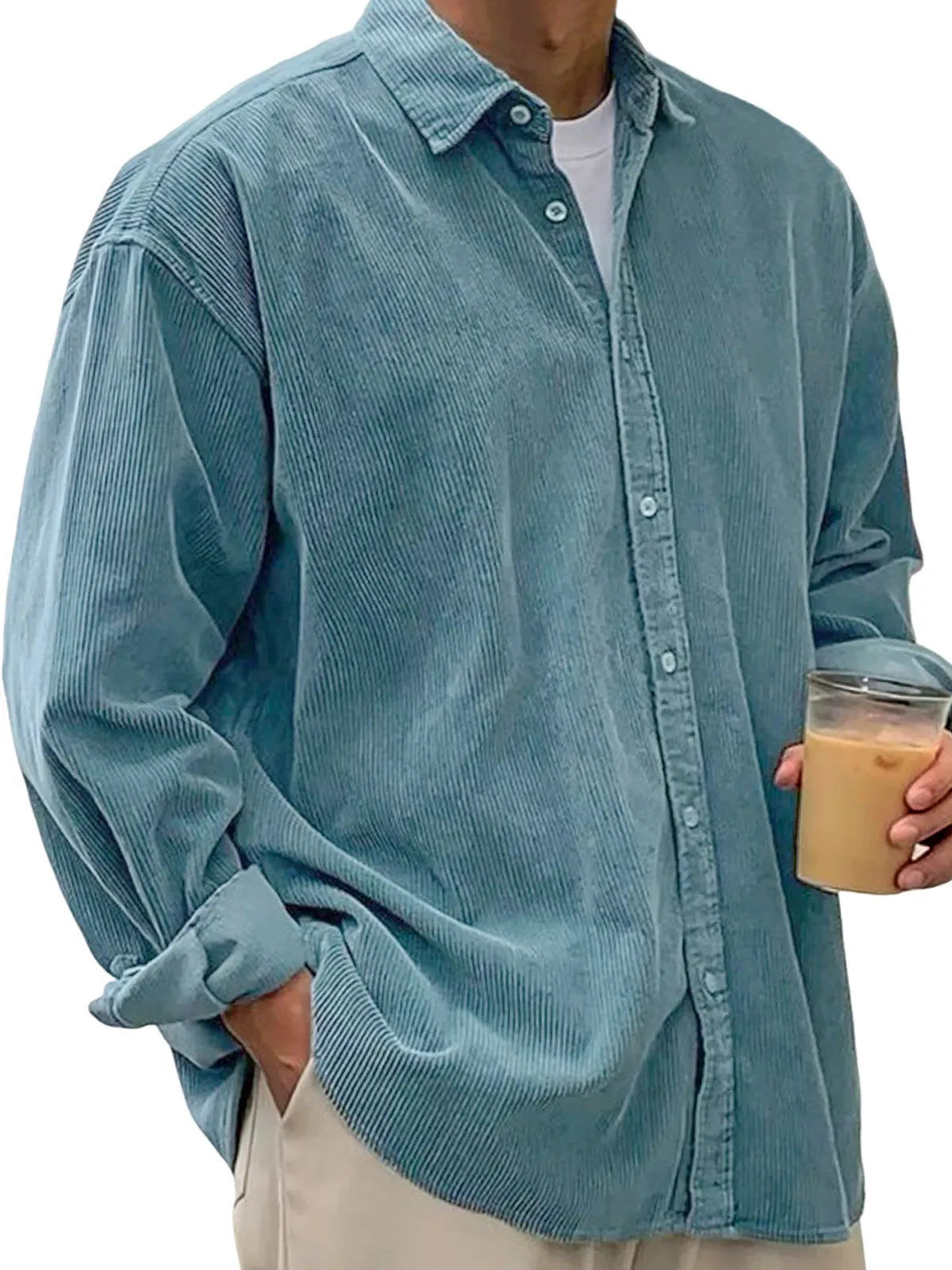 Cross-Border Corduroy Shirt For Men, Long-Sleeved Trendy Brand Casual Loose Men's Autumn And Winter Thick Shirt For Men